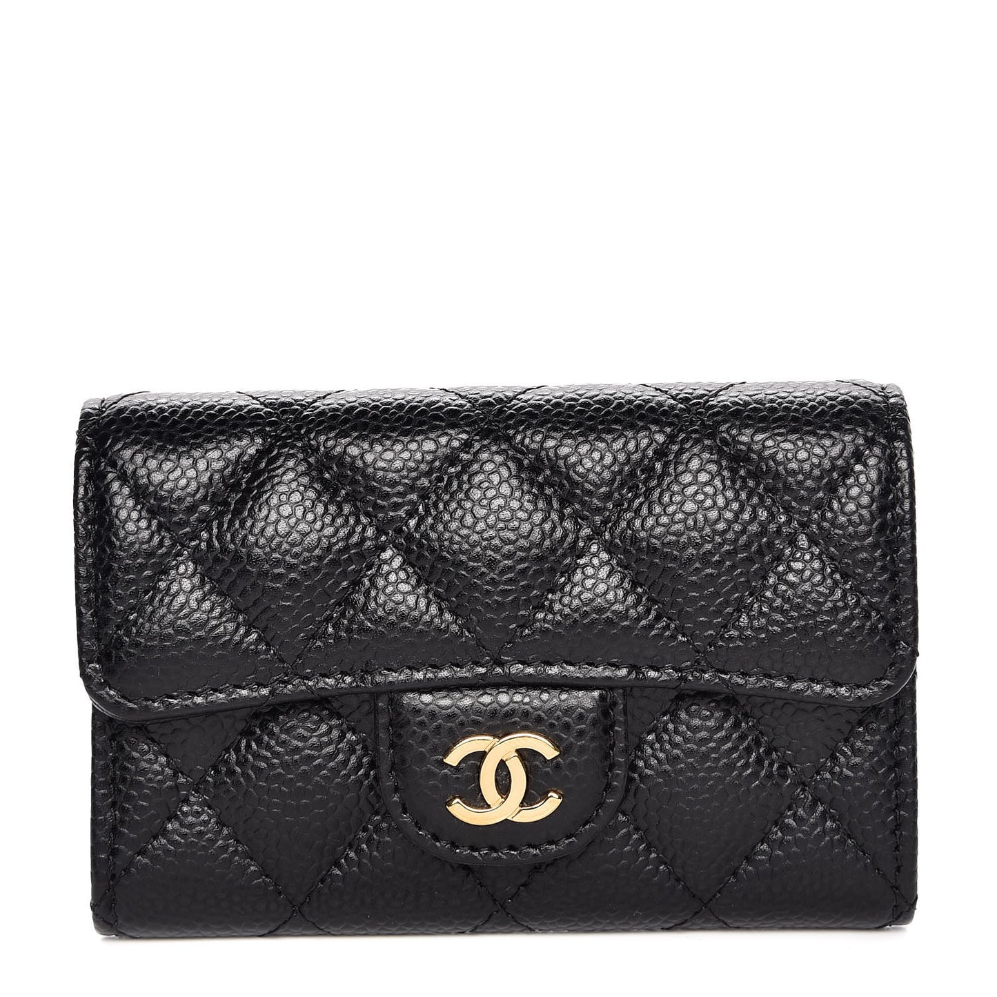 Caviar Quilted Flap Card Holder Black