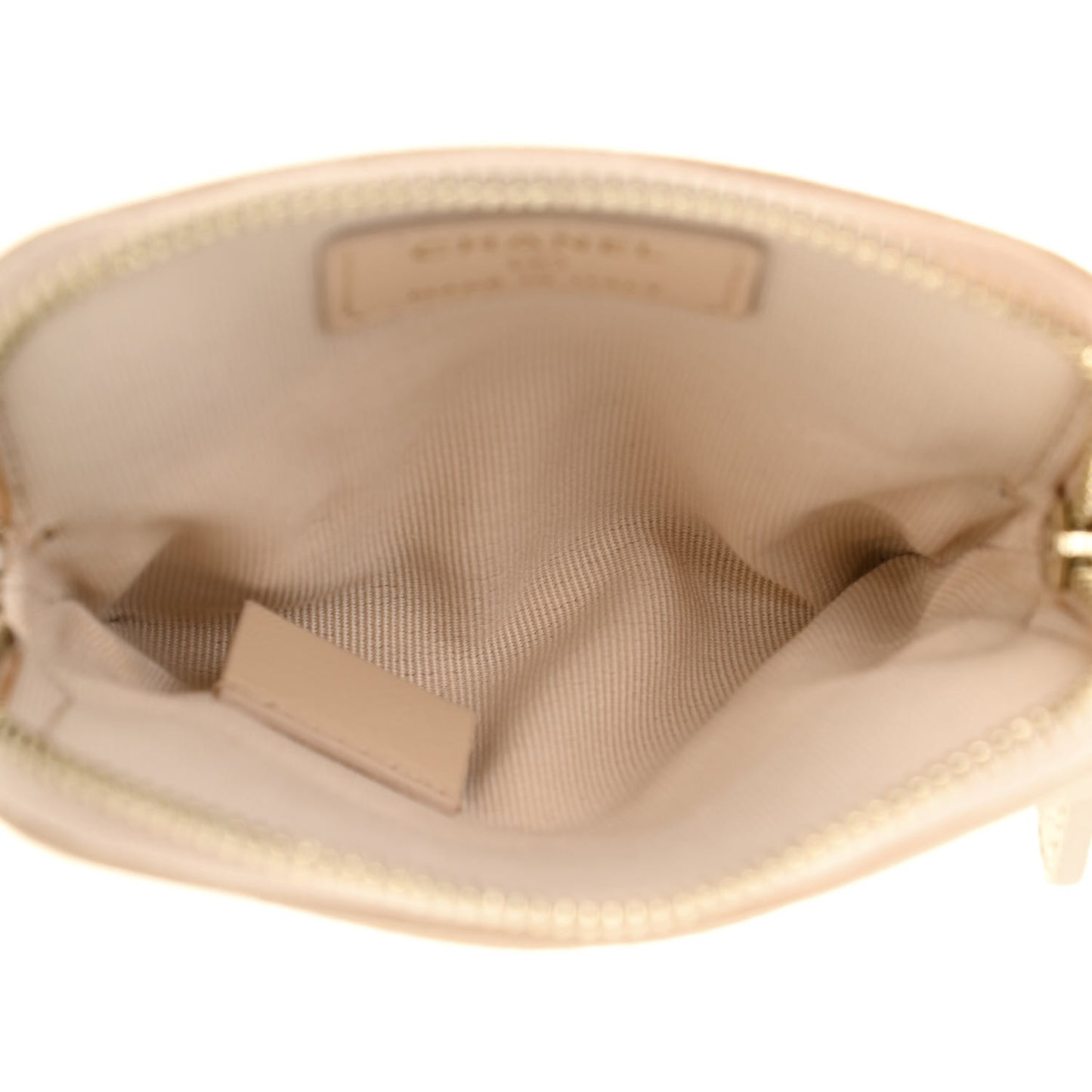 Caviar Quilted Zip Card Holder Wallet Light Beige