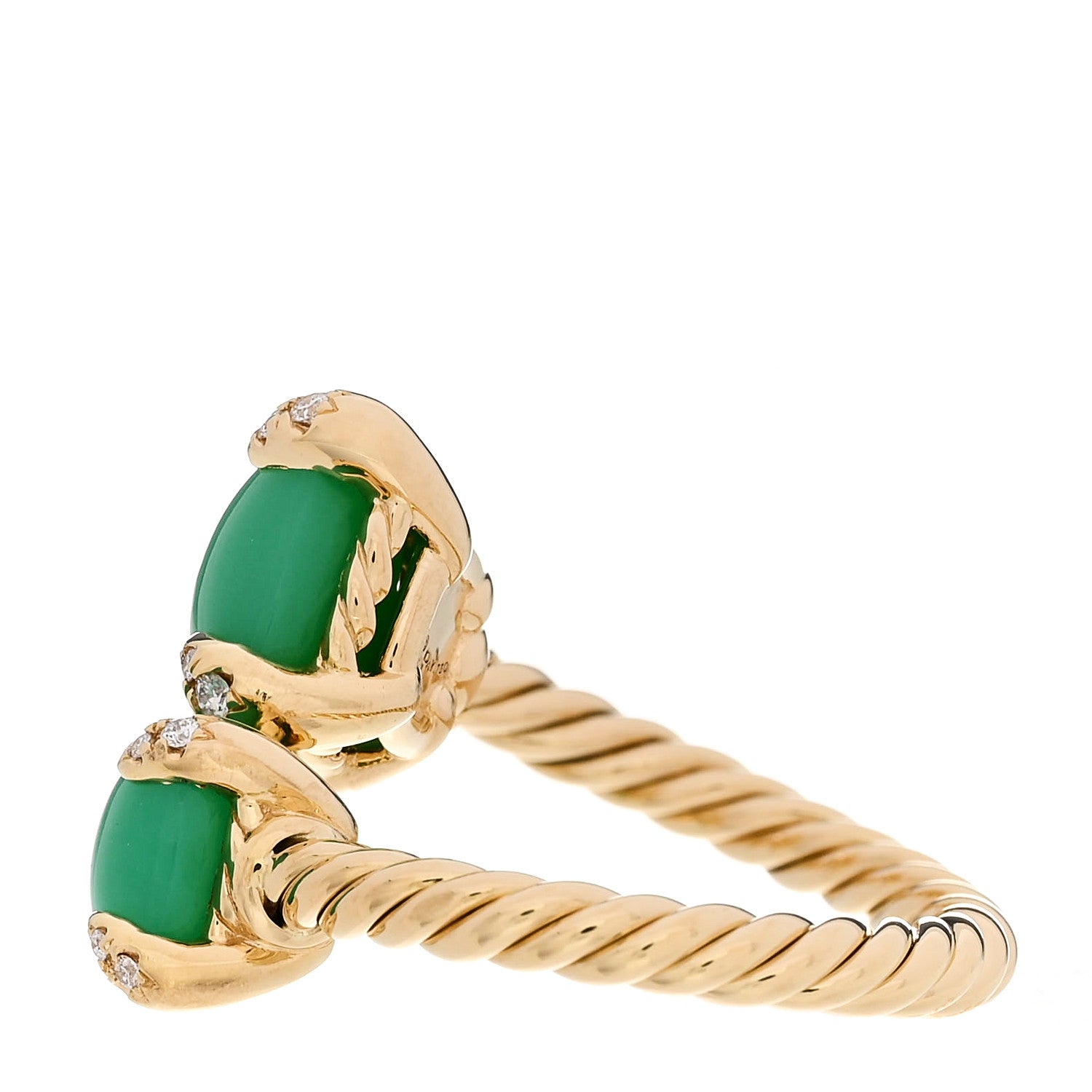 David Yurman 18K Yellow Gold Diamond Chrysoprase Chatelaine Bypass Ring 51 5.75 3 of 6