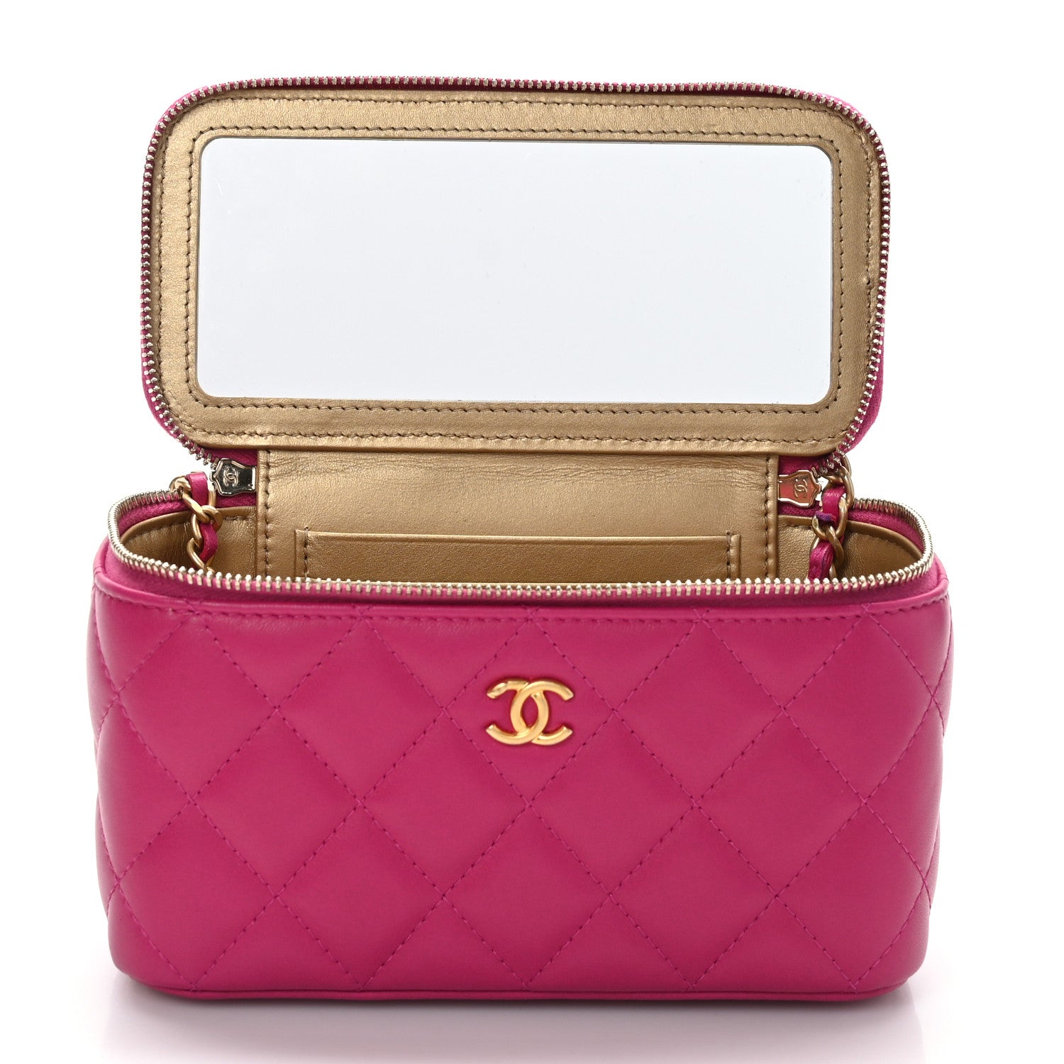 Chanel Lambskin Quilted Small Pearl Crush Vanity Case With Chain Fuchsia 4 of 9