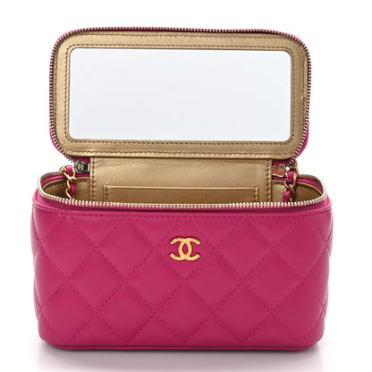 Chanel Lambskin Quilted Small Pearl Crush Vanity Case With Chain Fuchsia 4 of 9