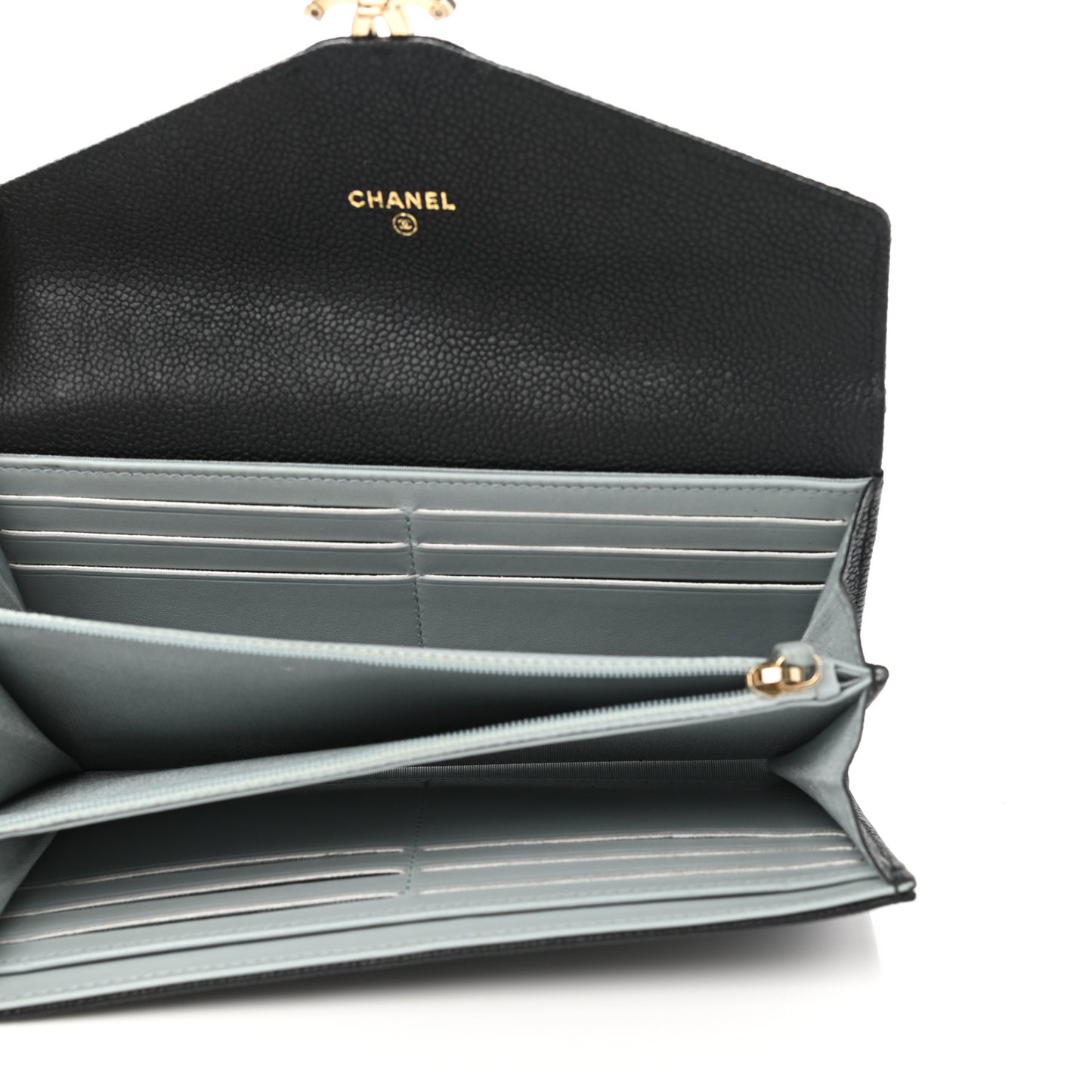 Caviar Quilted CC Box Gusset Flap Wallet Black