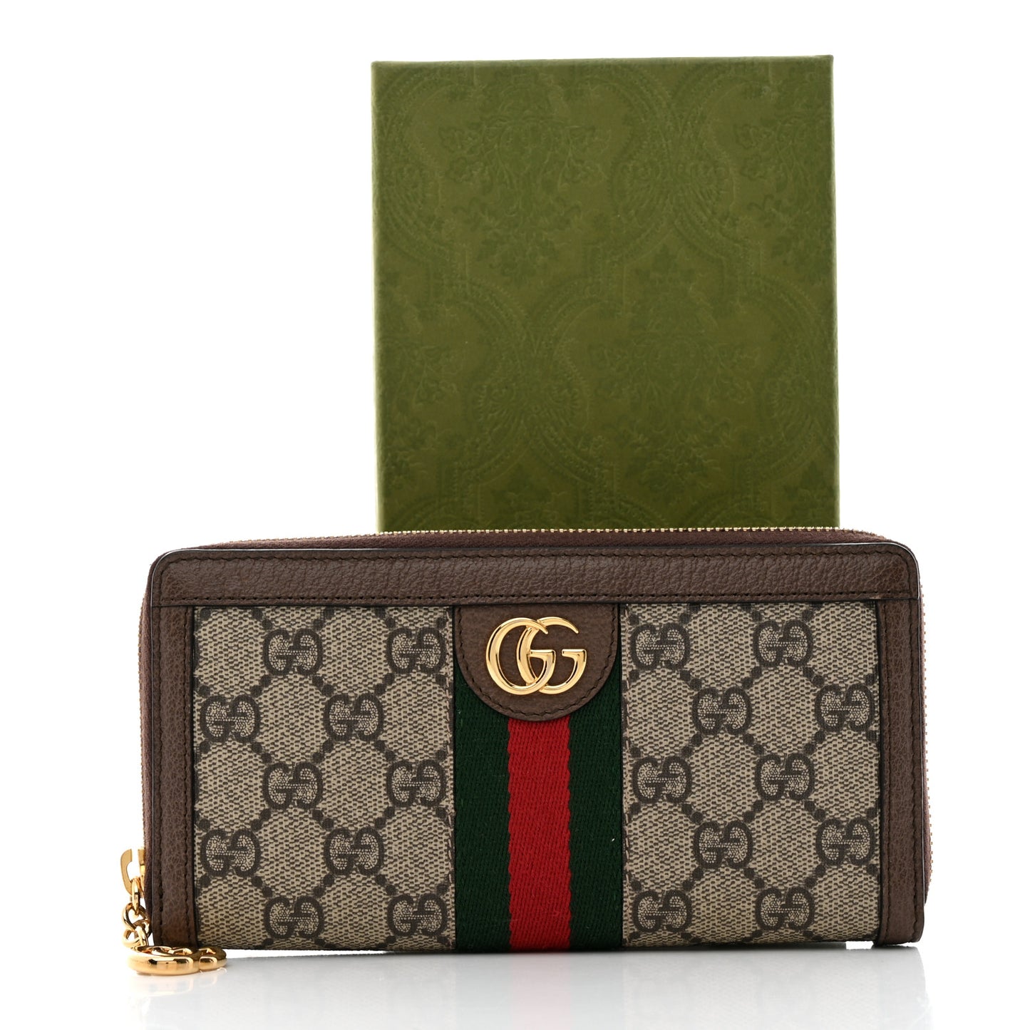 GG Supreme Monogram Web Ophidia Zip Around Wallet Brown