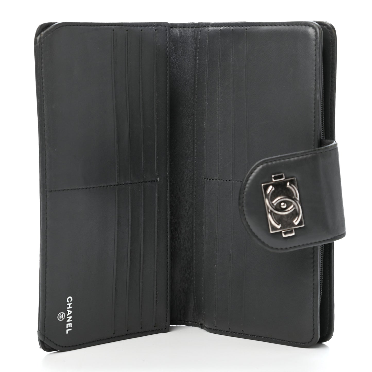 Lambskin Quilted Boy Zip Pocket Wallet Dark Grey