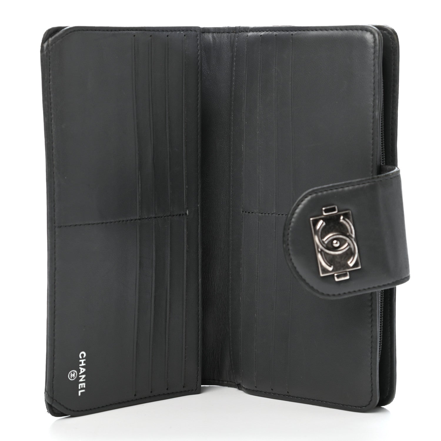 Chanel Lambskin Quilted Boy Zip Pocket Wallet Dark Grey 4 of 5