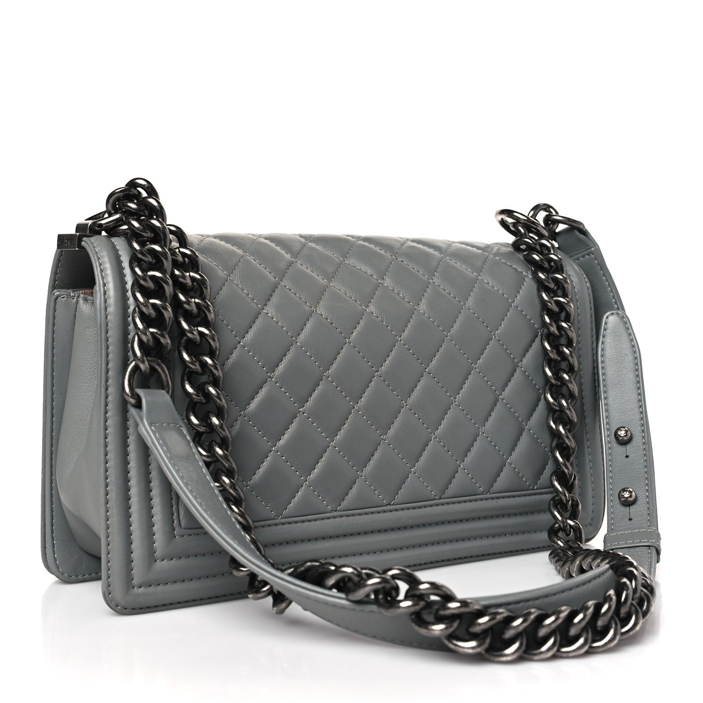 Lambskin Quilted Medium Boy Flap Grey