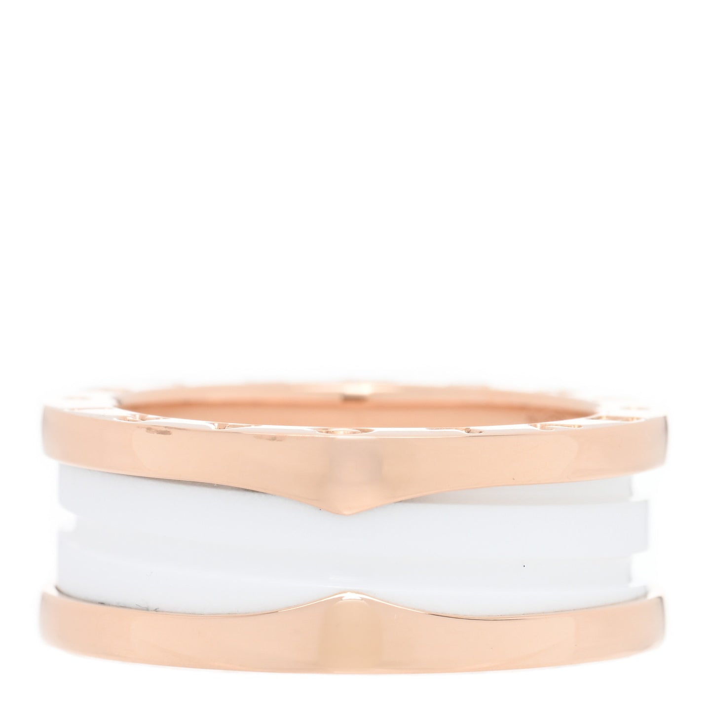 18K Rose Gold White Ceramic B.Zero1 Two-Band Ring 55 7.25