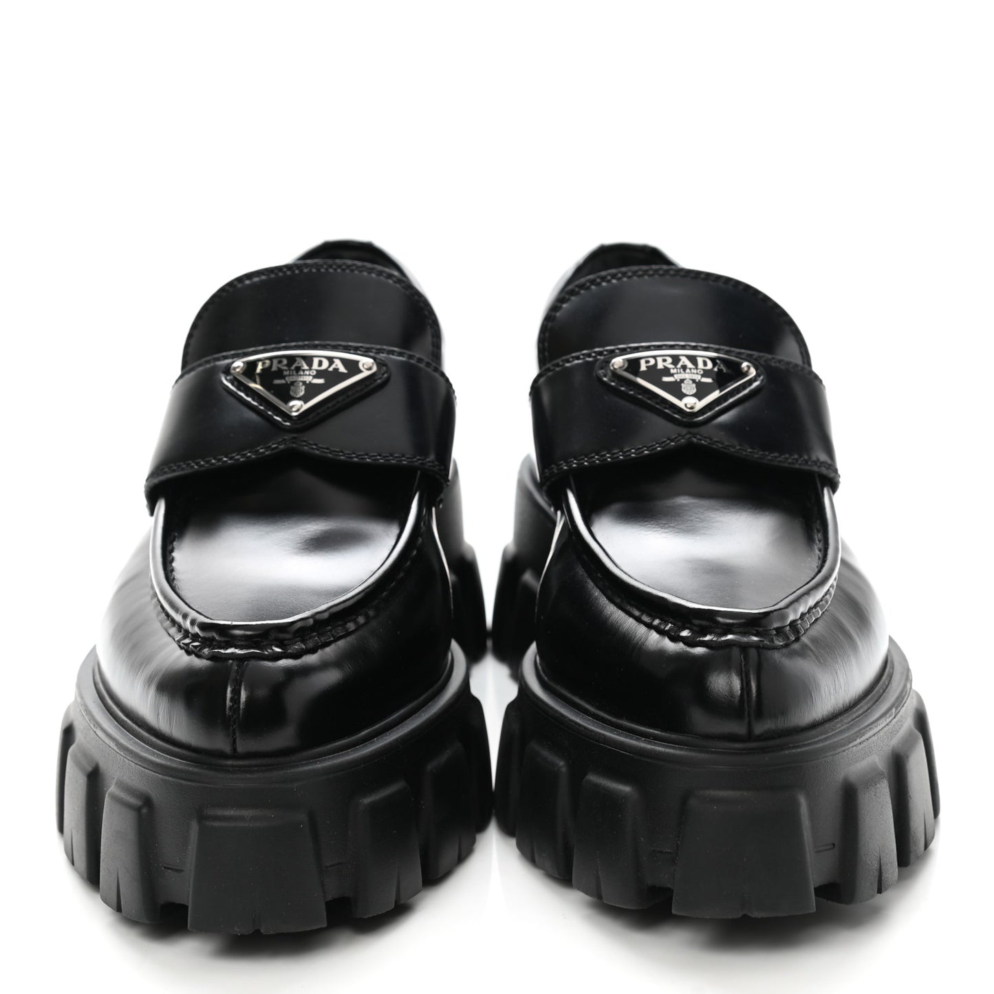 Spazzolato Triangle Logo Monolith Pointy 55mm Loafers 38 Black