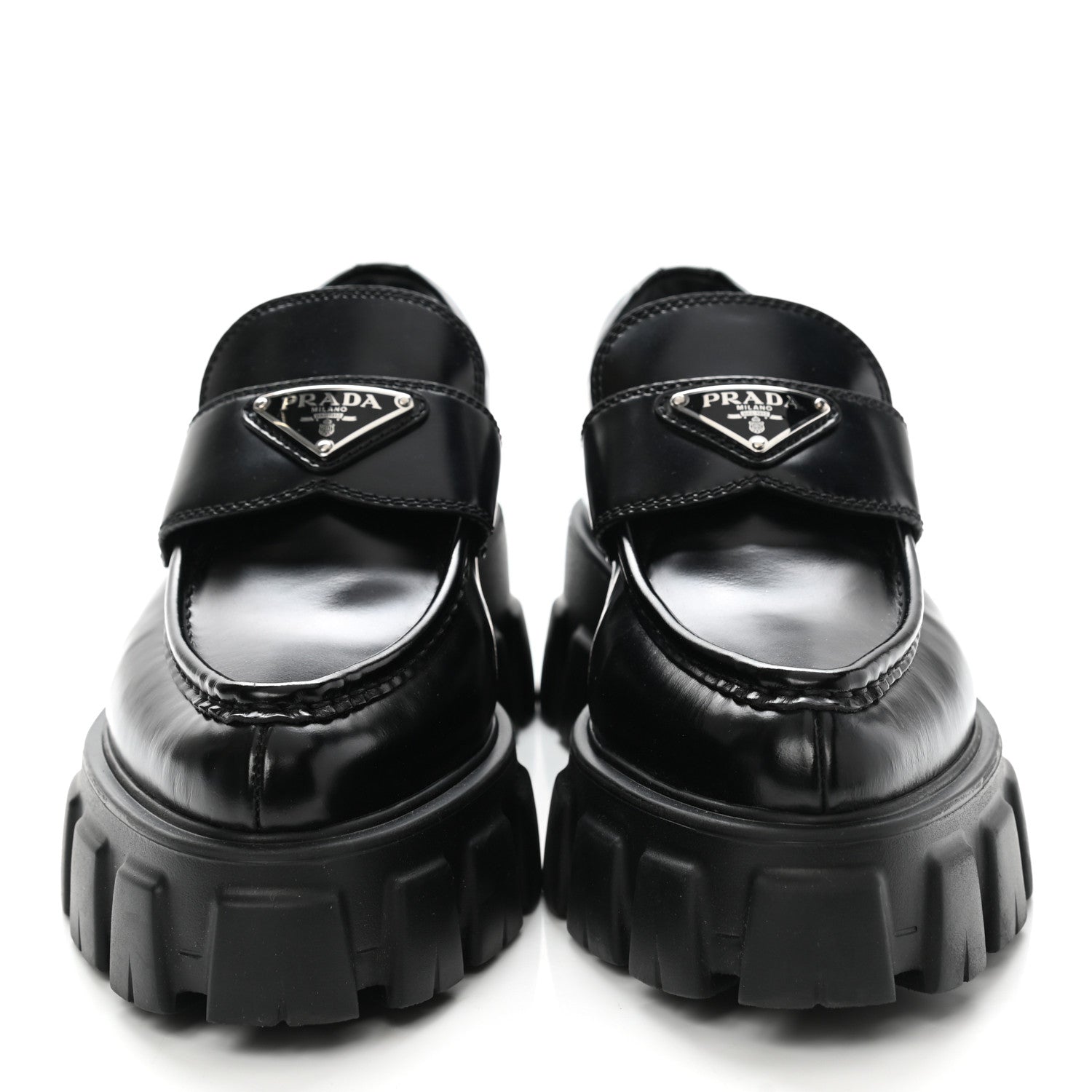 Prada Spazzolato Triangle Logo Monolith Pointy 55mm Loafers 38 Black 2 of 8