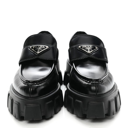 Prada Spazzolato Triangle Logo Monolith Pointy 55mm Loafers 38 Black 2 of 8