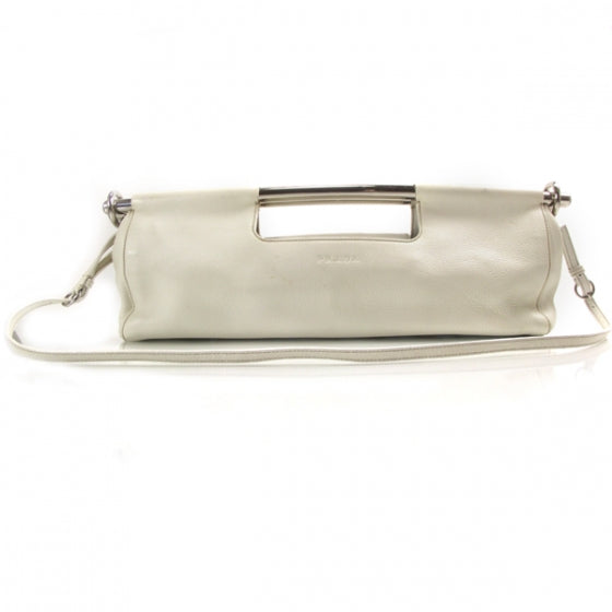 Leather Steel Handle Clutch Ivory