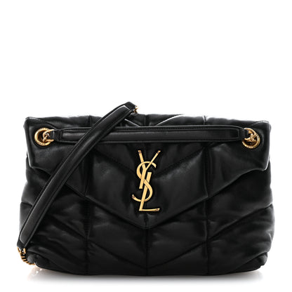 Saint Laurent Lambskin Quilted Small Loulou Puffer Monogram Chain Satchel Black 1 of 12