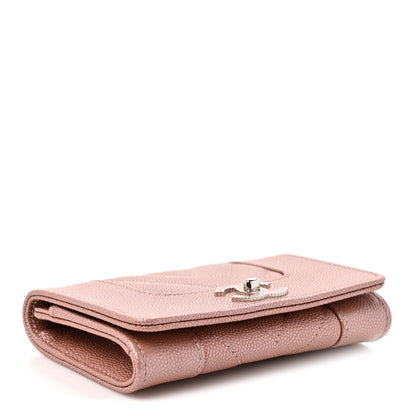 Chanel Metallic Caviar Chevron Quilted Vintage Mademoiselle Flap Card Holder Pink 4 of 9