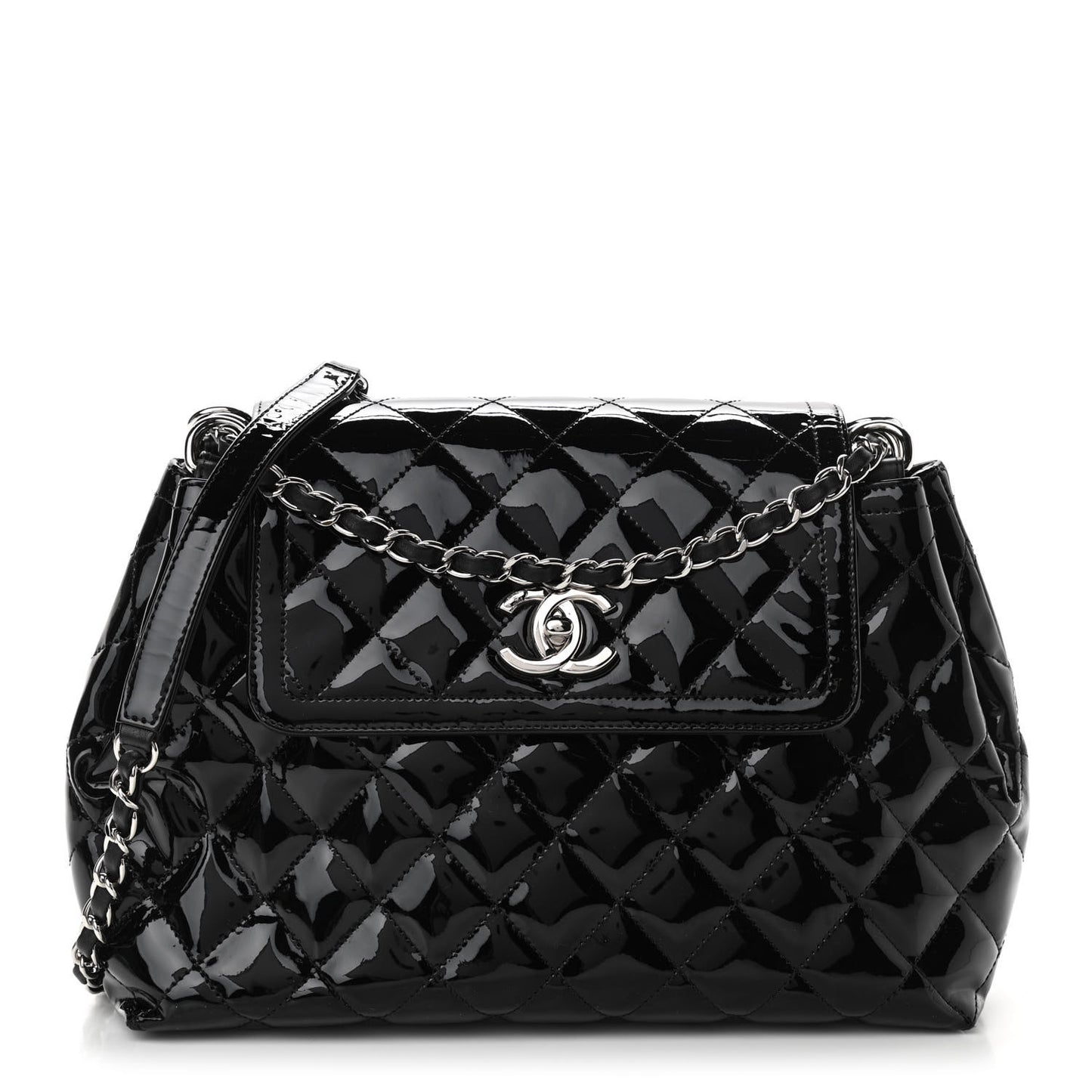 Patent Quilted Large Coco Shine Accordion Flap Black