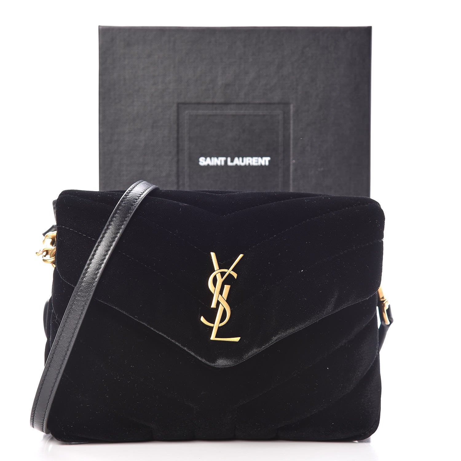 Saint Laurent Velvet Y Quilted Monogram Toy Loulou Chain Satchel French Black 10 of 10