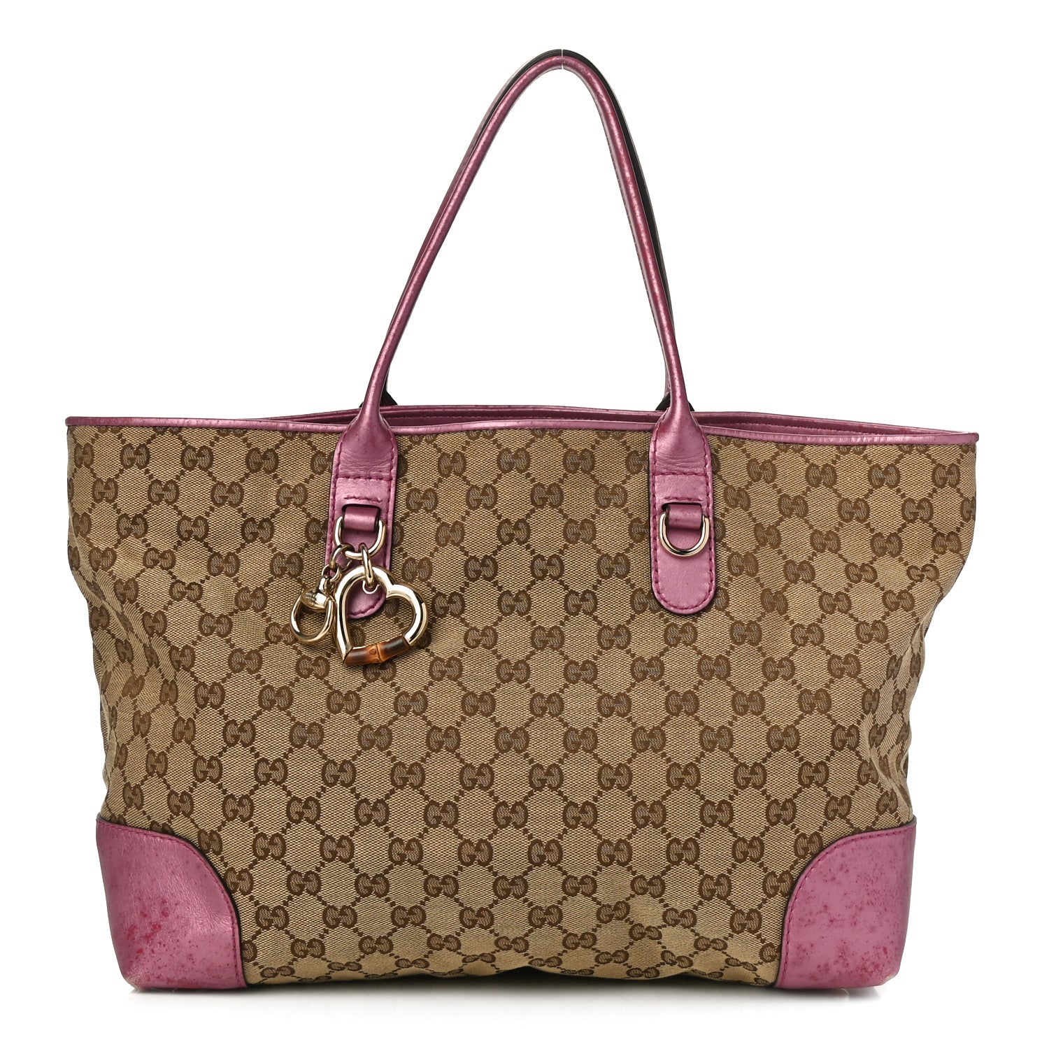 Gucci Monogram Large Heart Bit Charm Top Handle Tote Pink 1 of 10