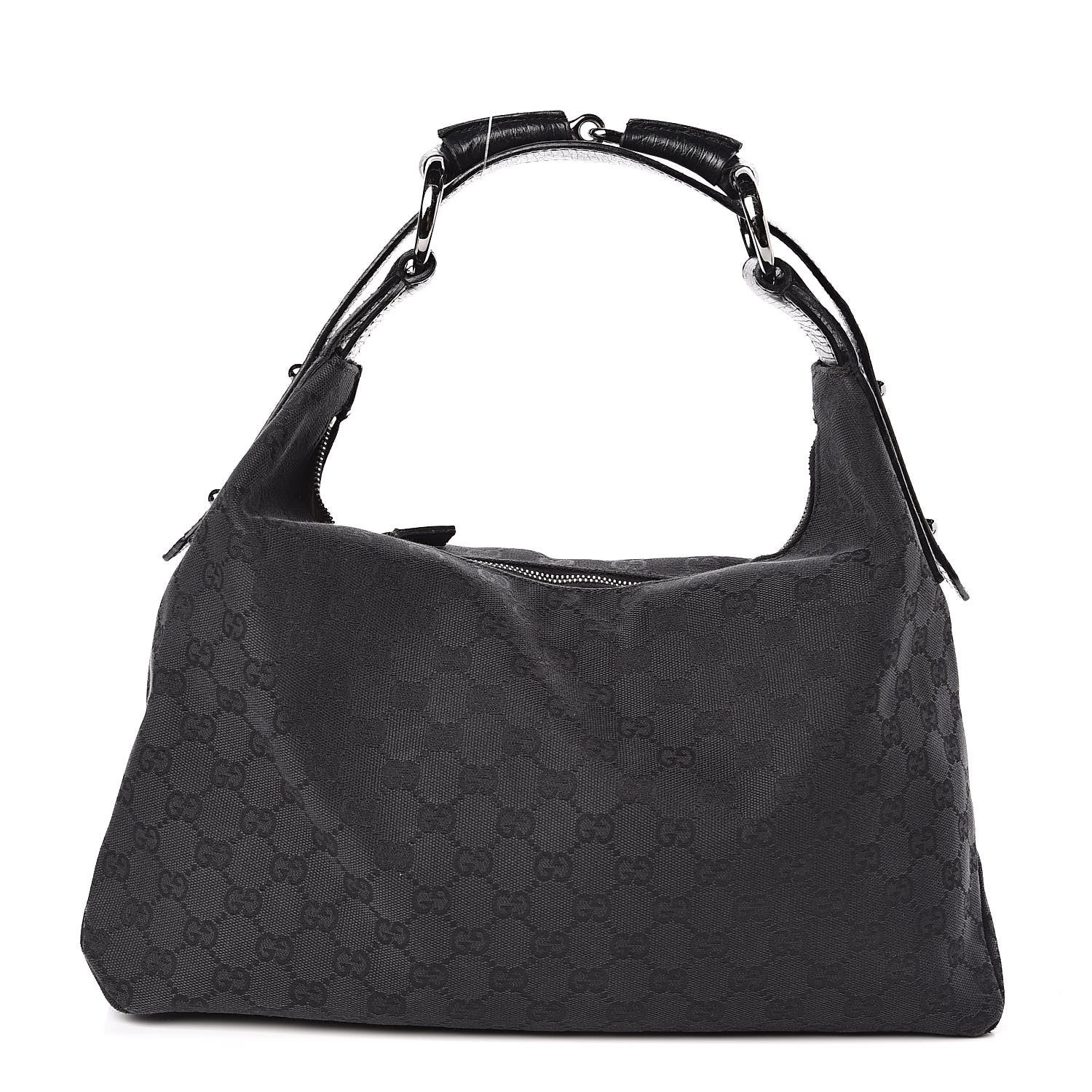 Gucci Monogram Medium Horsebit Chain Hobo Black 1 of 11