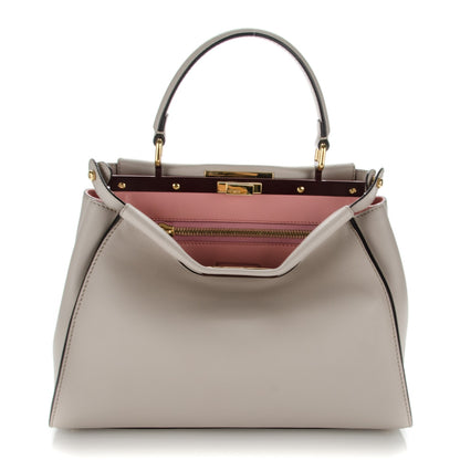 Fendi Vitello Seta Shiny Nappa Medium Peekaboo Iconic Satchel Grigio Polvere Bois de Rose 1 of 11