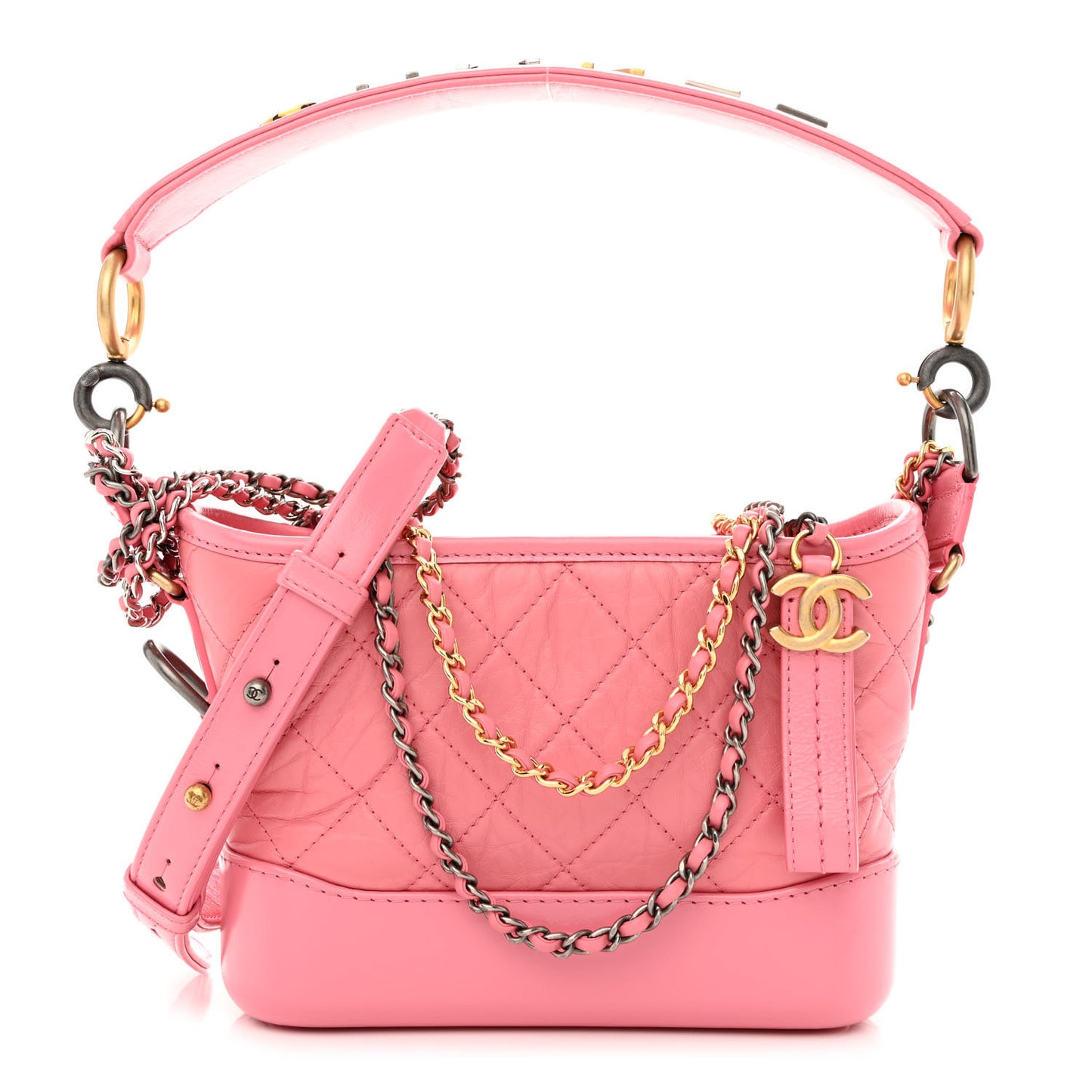 Aged Calfskin Quilted Small Gabrielle Logo Hobo Rose