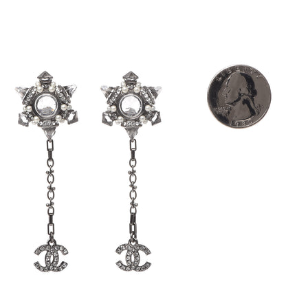 Chanel Crystal Pearl CC Drop Earrings Silver 2 of 7