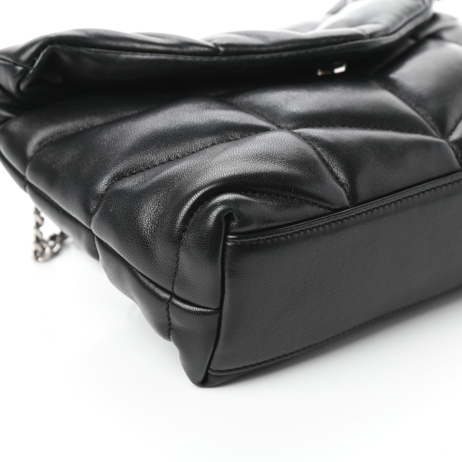 Saint Laurent Lambskin Quilted Toy Loulou Puffer Monogram Chain Satchel Black 8 of 9