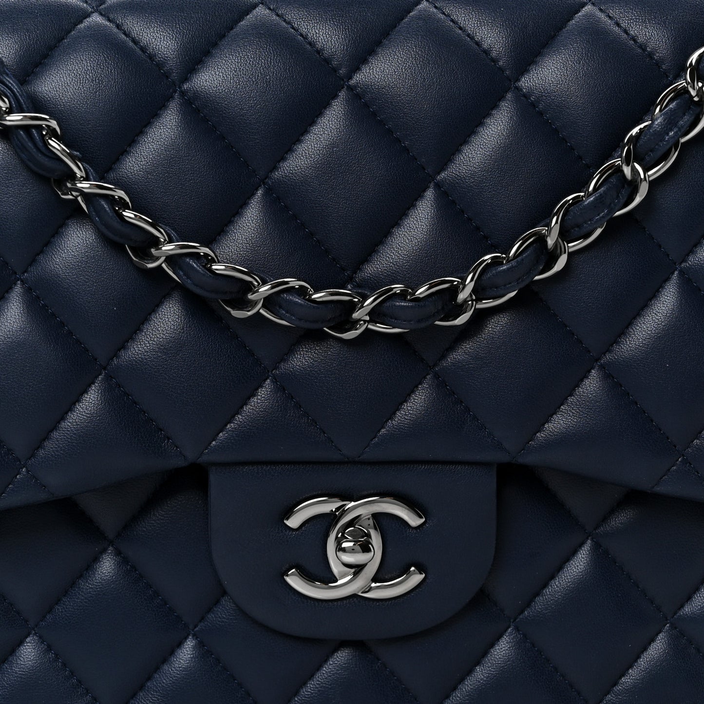 Lambskin Quilted Jumbo Double Flap Navy