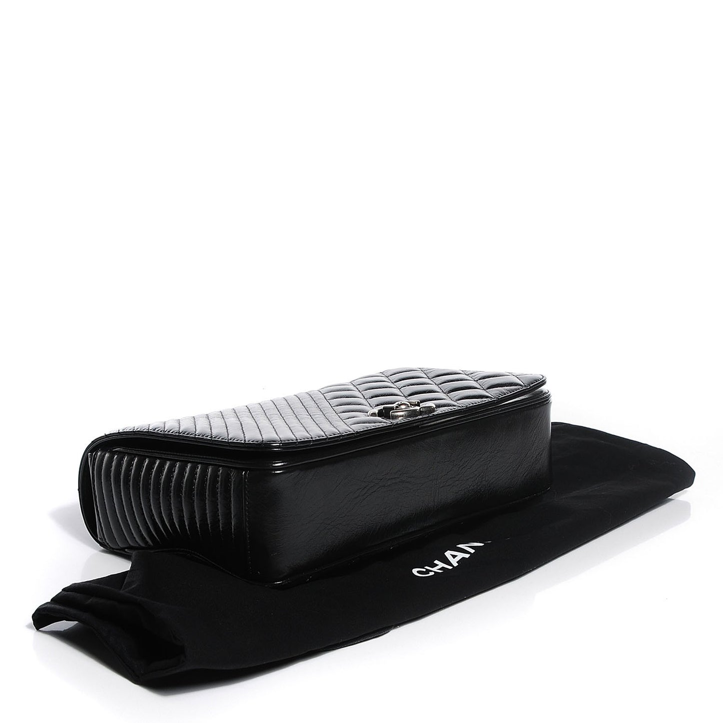 Glazed Calfskin Quilted Medium Coco Boy Flap Black
