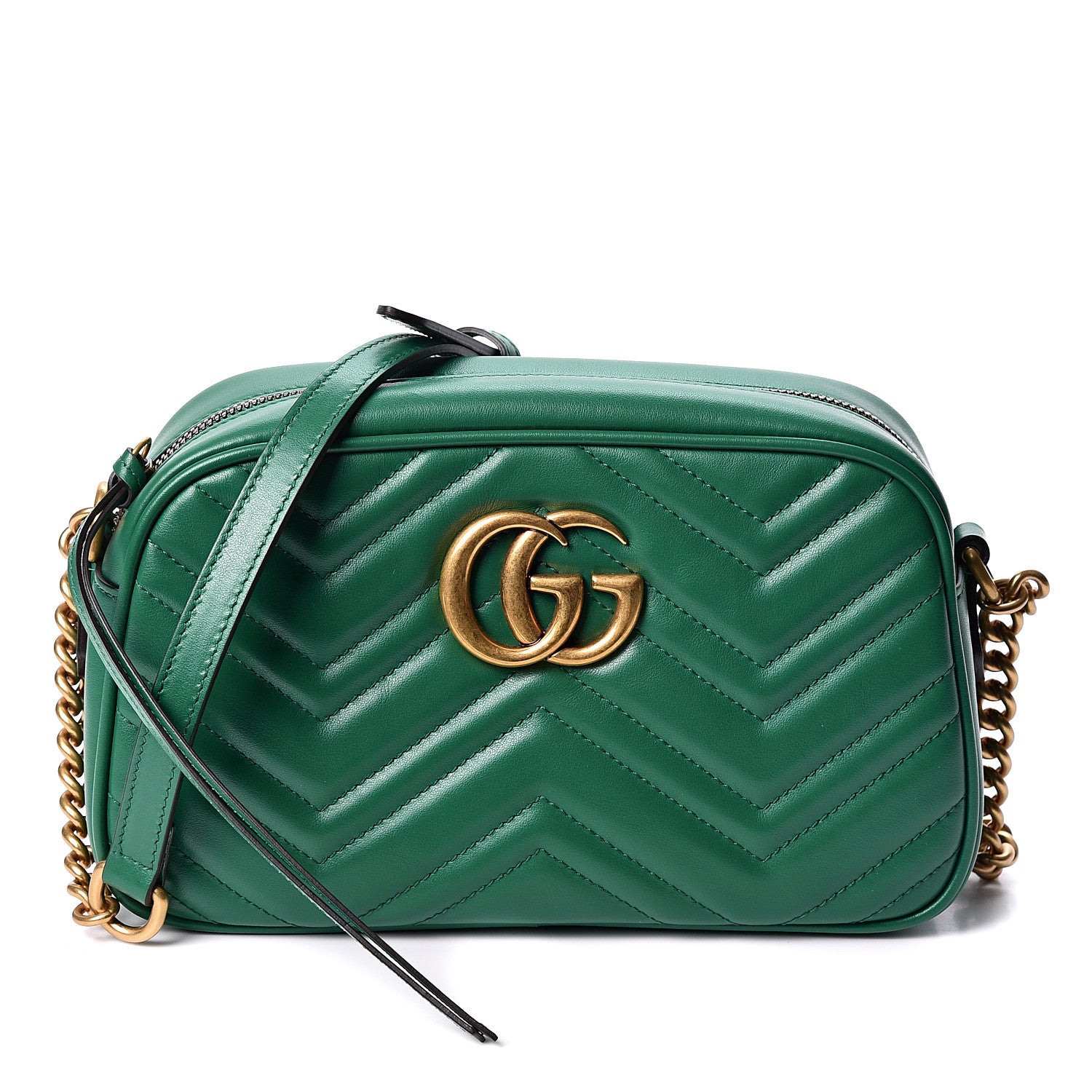Gucci Calfskin Matelasse Small GG Marmont Chain Shoulder Bag Emerald Green 1 of 10