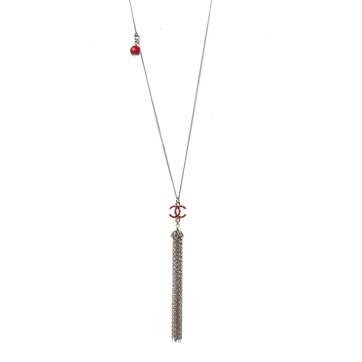 Enamel Bead Chain Tassel CC Necklace Gold