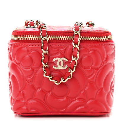 Chanel Lambskin Camellia Embossed Mini Vanity Case With Chain Red 1 of 11