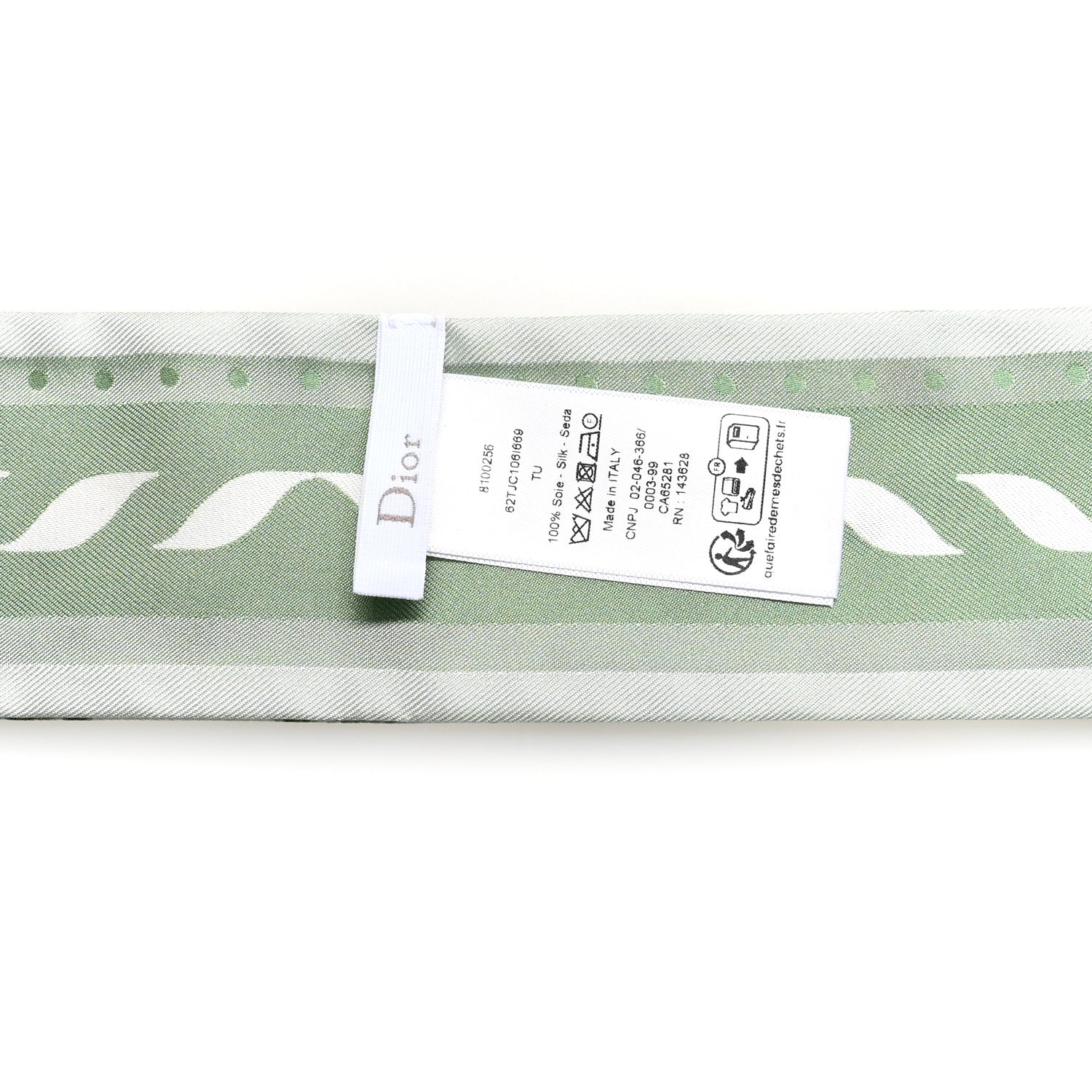 Christian Dior Silk Toile de Jouy Clover Mitzah Scarf Green White
