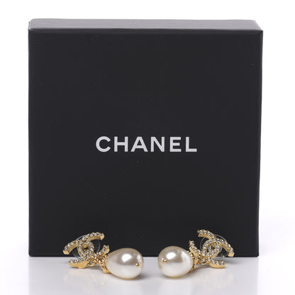 Chanel Crystal Pearl CC Braided Drop Earrings Gold 5 of 5
