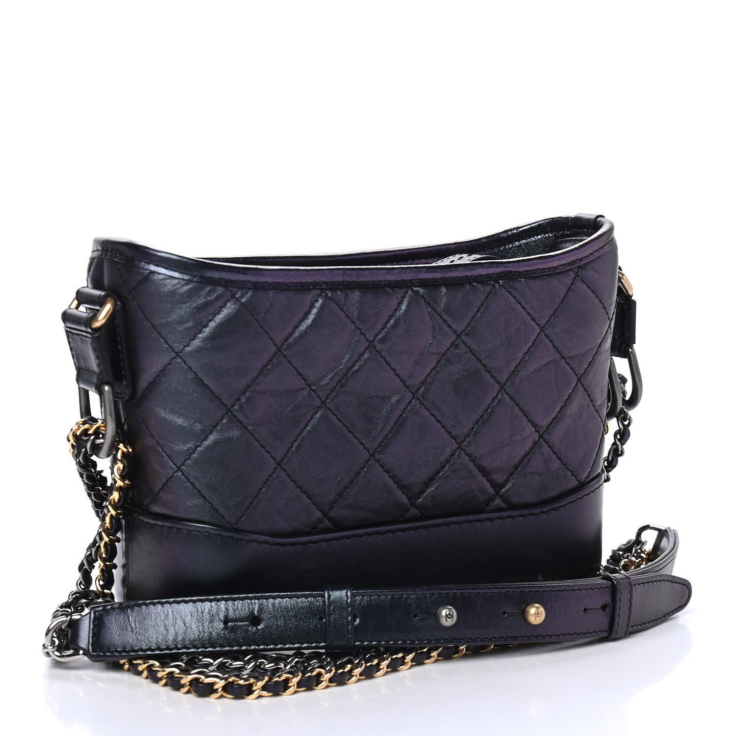 Iridescent Aged Calfskin Quilted Small Gabrielle Hobo Black