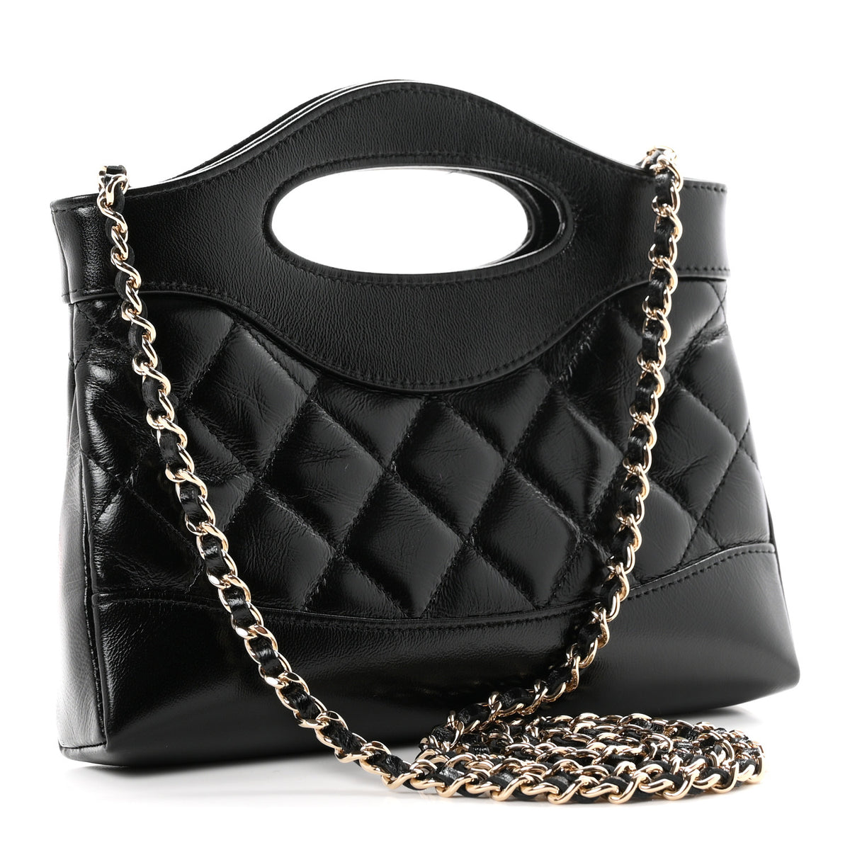 Chanel Shiny Crumpled Calfskin Quilted Nano 31 Shopping Bag Black 3 of 11