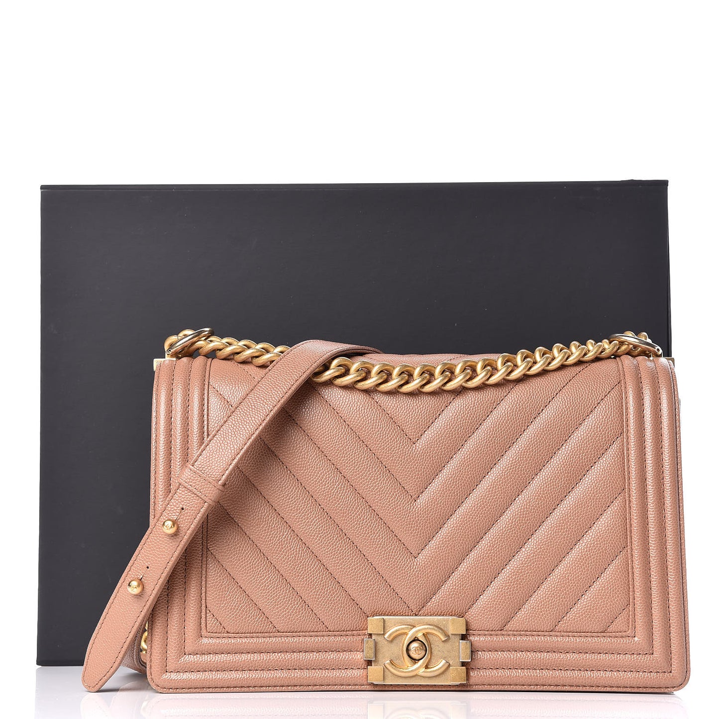 Caviar Chevron Quilted New Medium Boy Flap Light Brown