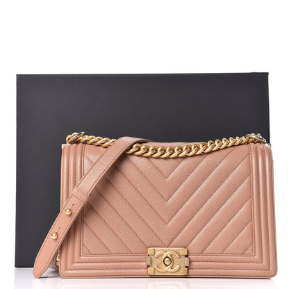 Chanel Caviar Chevron Quilted New Medium Boy Flap Light Brown 11 of 11