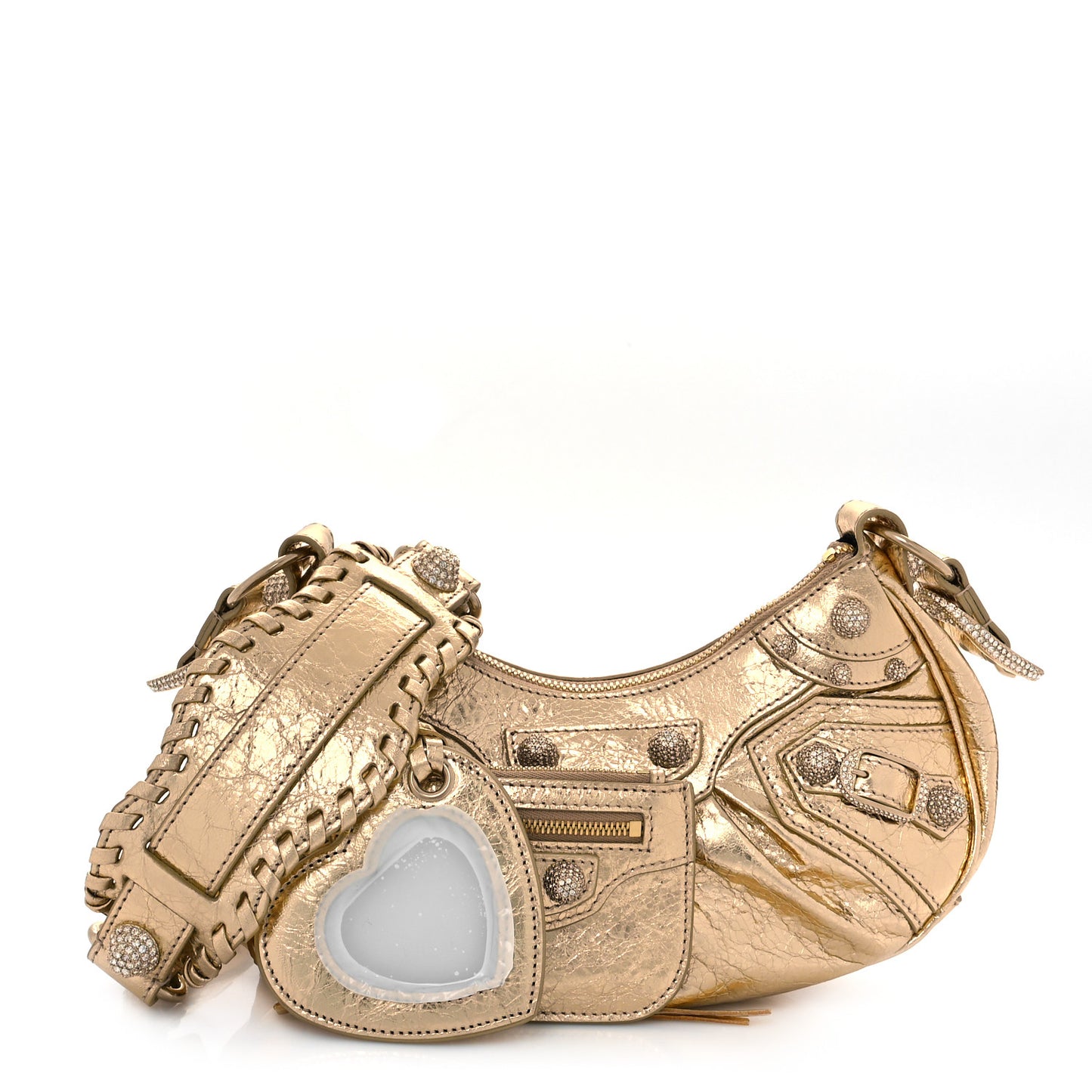 Metallic Agneau Arena Crystal Le Cagole Shoulder Bag XS Light Gold