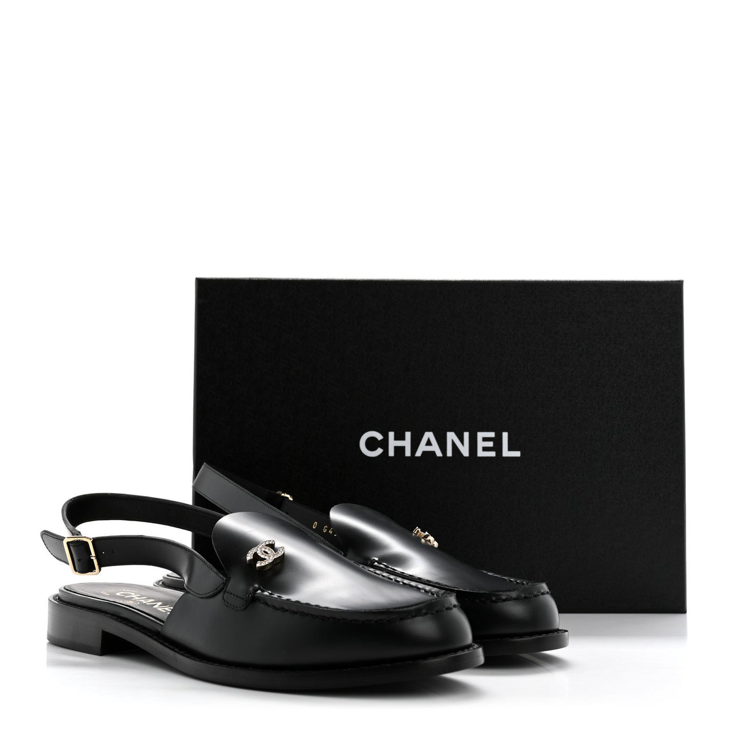 Calfskin Crystal Slingback Loafers 39 Black