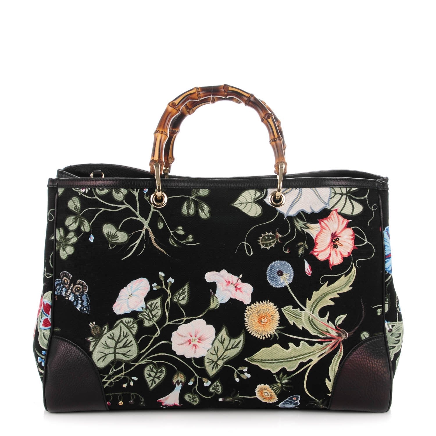 Gucci Canvas Cellarius Calfskin Flora Knight Large Bamboo Shopper Tote Black 1 of 7