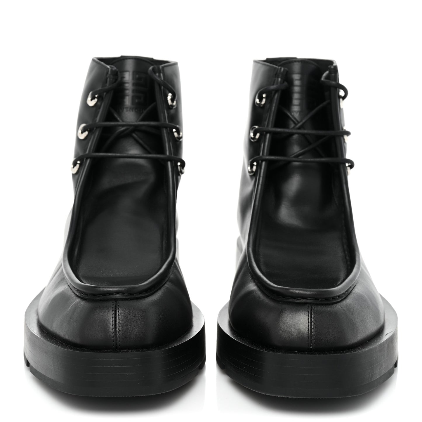 Box Calfskin Squared Laced Up Ankle Boots 40 Black