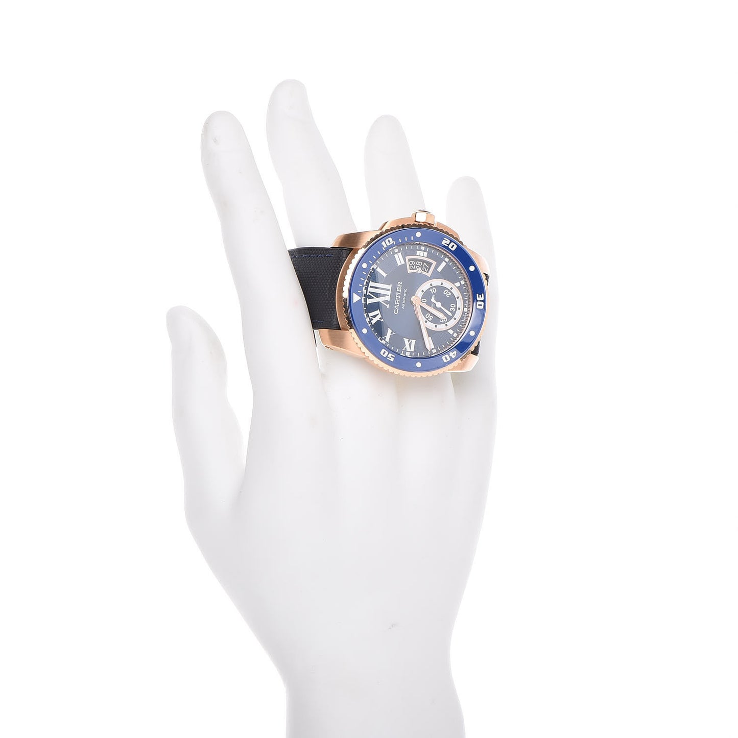 18K Pink Gold Rubber 42mm Calibre de Cartier Diver Automatic Watch Blue