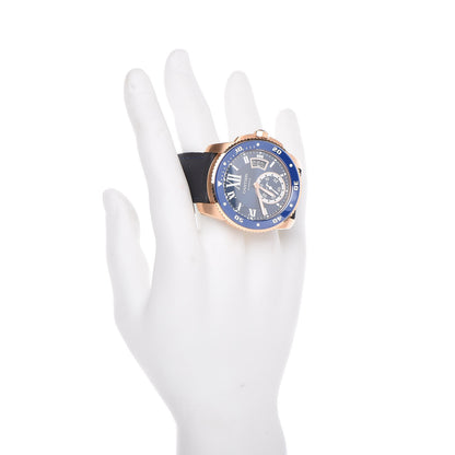 Cartier 18K Pink Gold Rubber 42mm Calibre de Cartier Diver Automatic Watch Blue 2 of 6