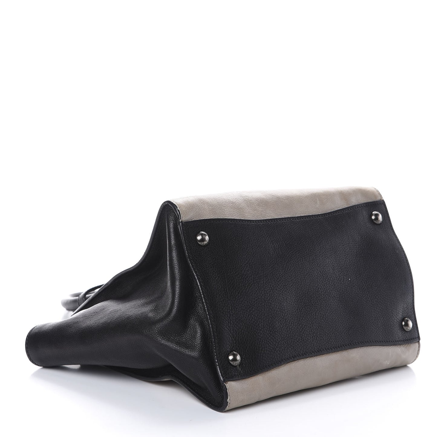 Glace Calf Bi-Color Twin Pocket Tote Pomice Black