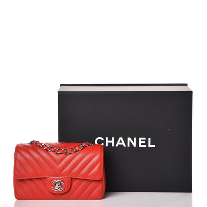 Chanel Caviar Chevron Quilted Mini Rectangular Flap Red 12 of 12