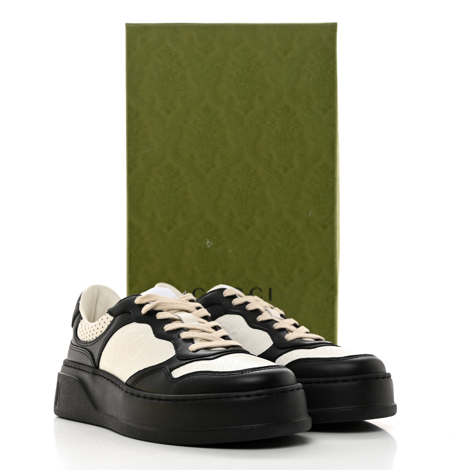 Gucci Calfskin GG Tennis Embossed Womens Platform 55mm Sneakers 38 Black White 9 of 9
