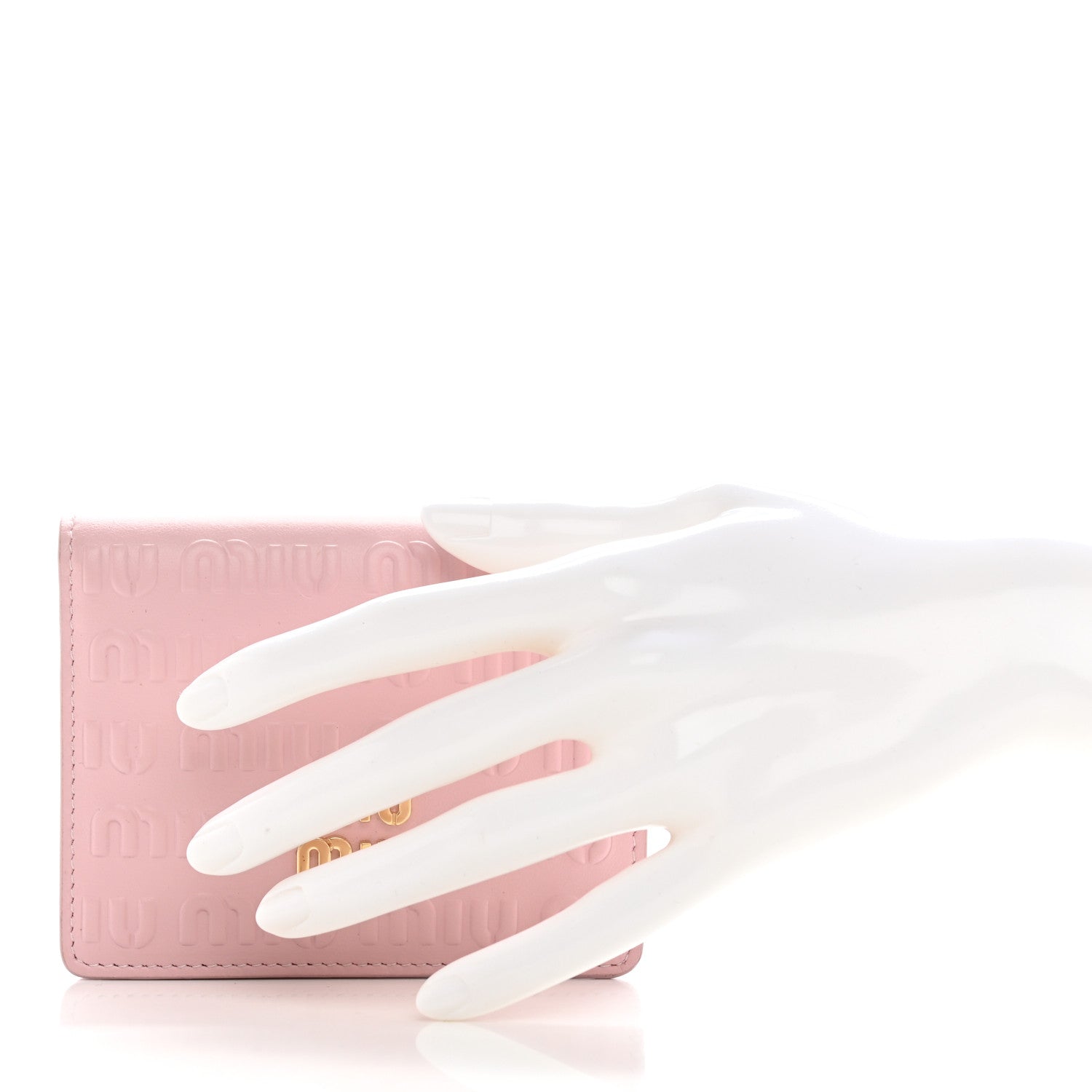 Miu Miu Calfskin Logo Embossed Bi-Fold Compact Wallet Alabastro 2 of 9