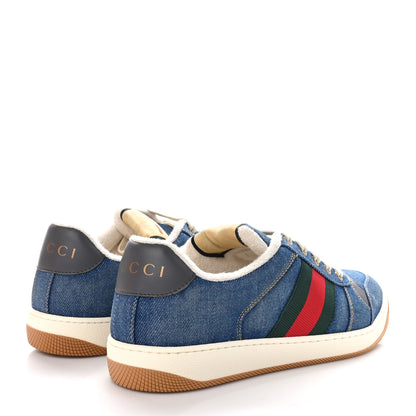 Gucci Denim GG Monogram Calfskin Web Mens Screener Sneakers 8 Blue 4 of 10