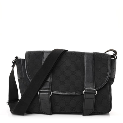 Gucci Monogram Small Double Buckle Flap Messenger Bag Black 1 of 10