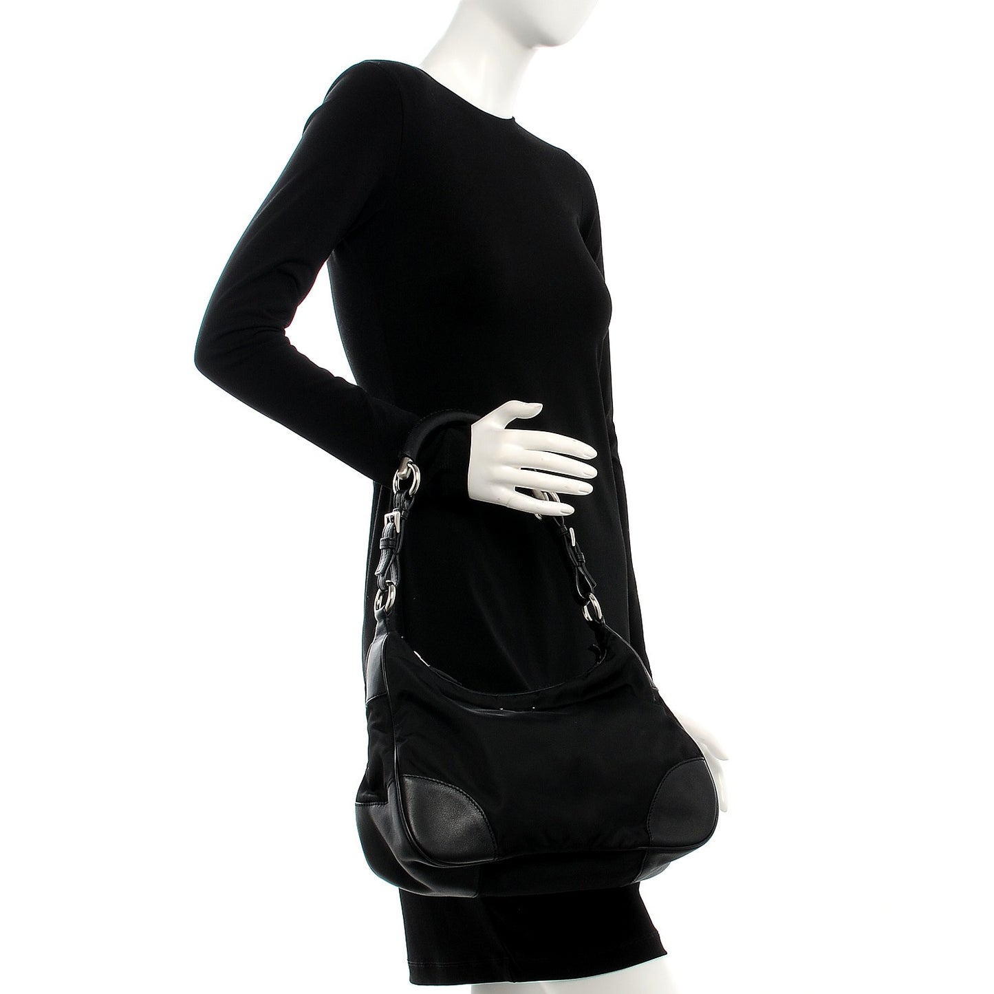 Tessuto Nylon Vitello Hobo Black