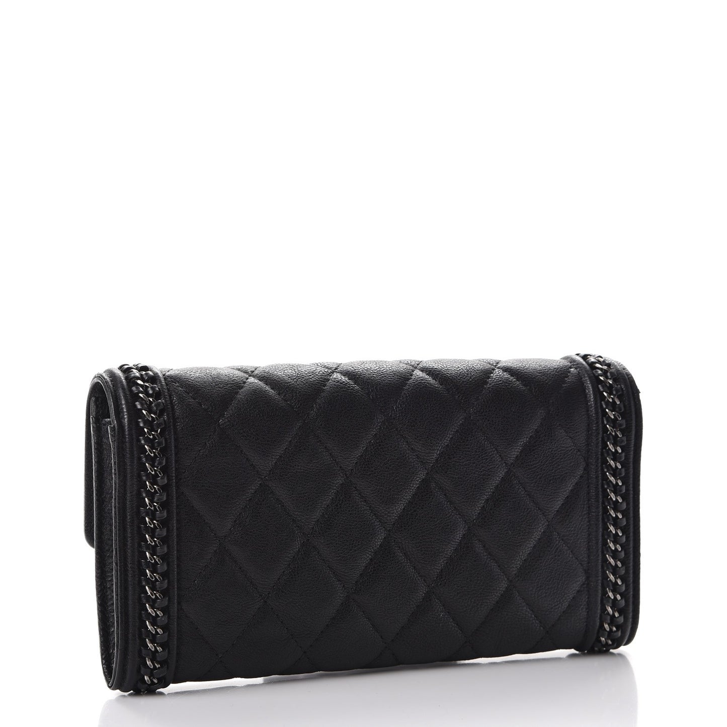 Calfskin Quilted Boy Chain Around Flap Wallet Black